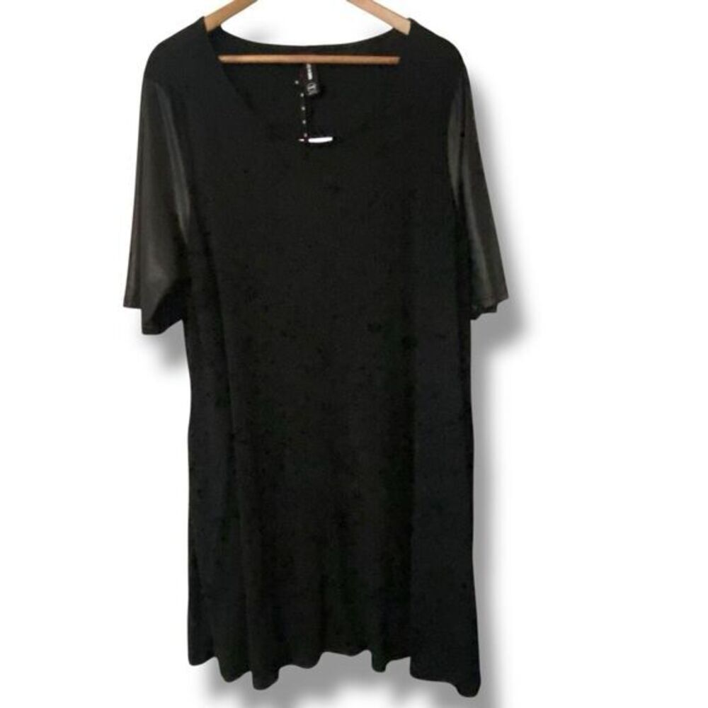 NWT Agnes and Dora Black Faux Leather Sleeves Swing Dress Whimsigoth XXXL Plus